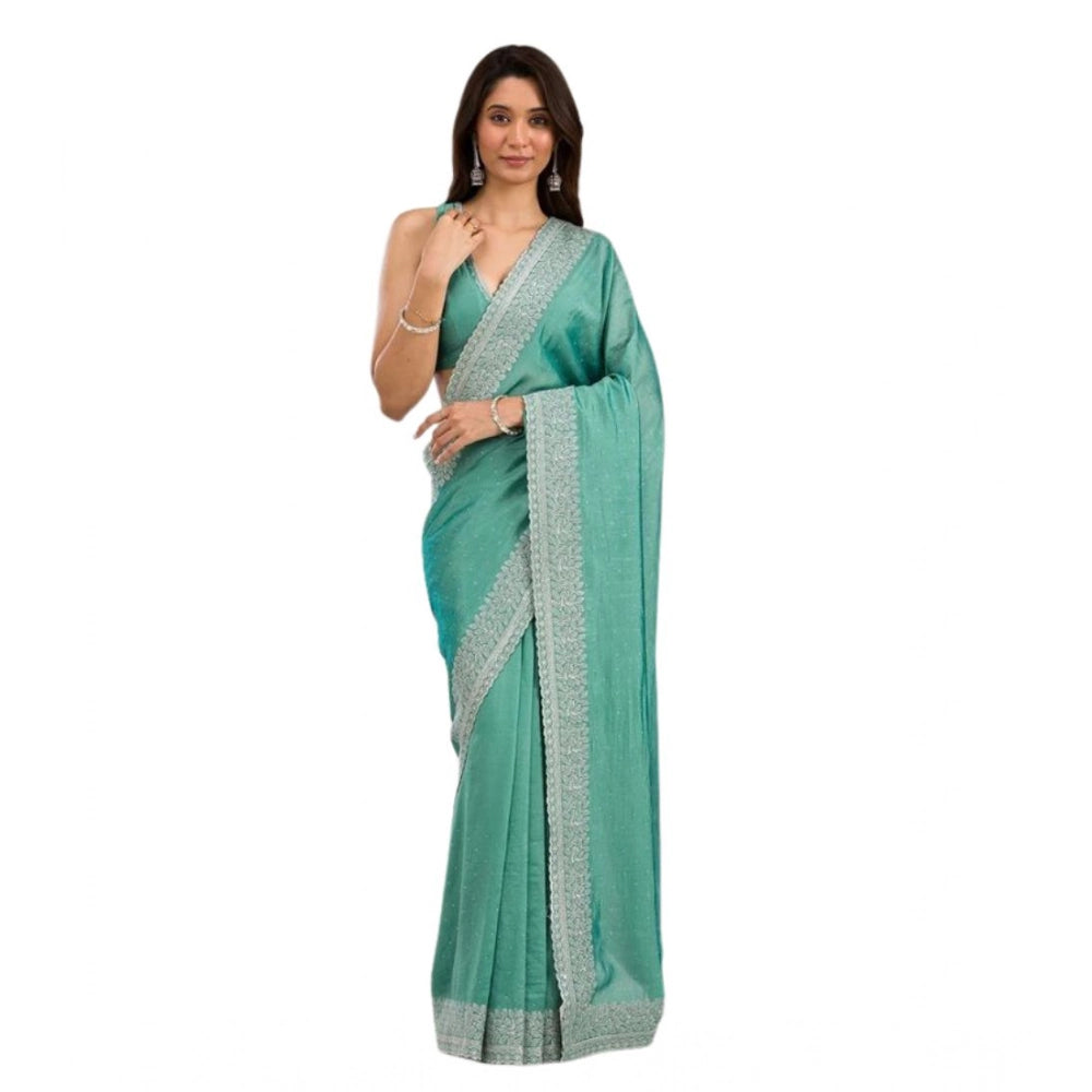 Women's Silk Embroidred Saree — Light Green · _Rma