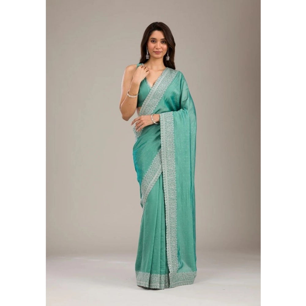 Women's Silk Embroidred Saree — Light Green · _Rma