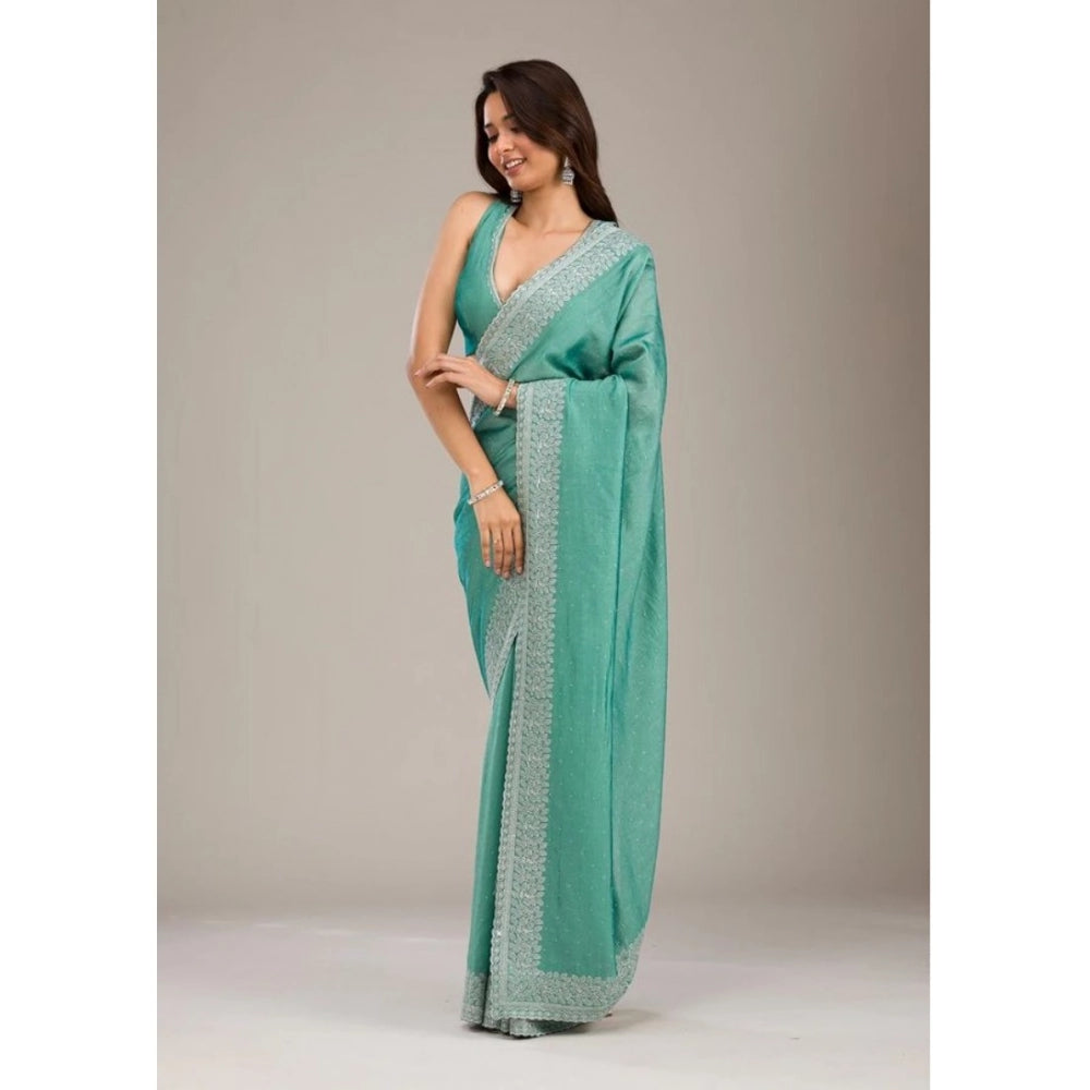 Women's Silk Embroidred Saree — Light Green · _Rma