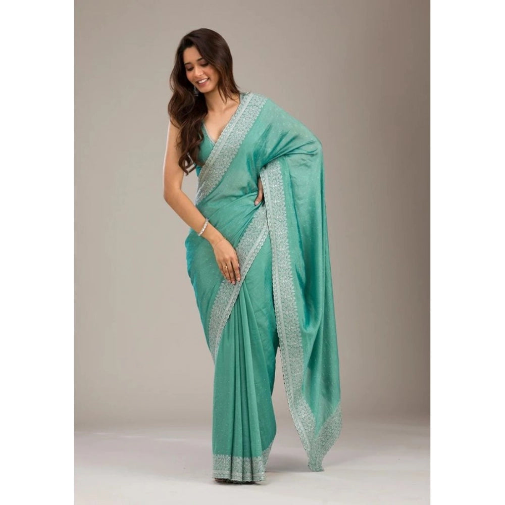 Women's Silk Embroidred Saree — Light Green · _Rma