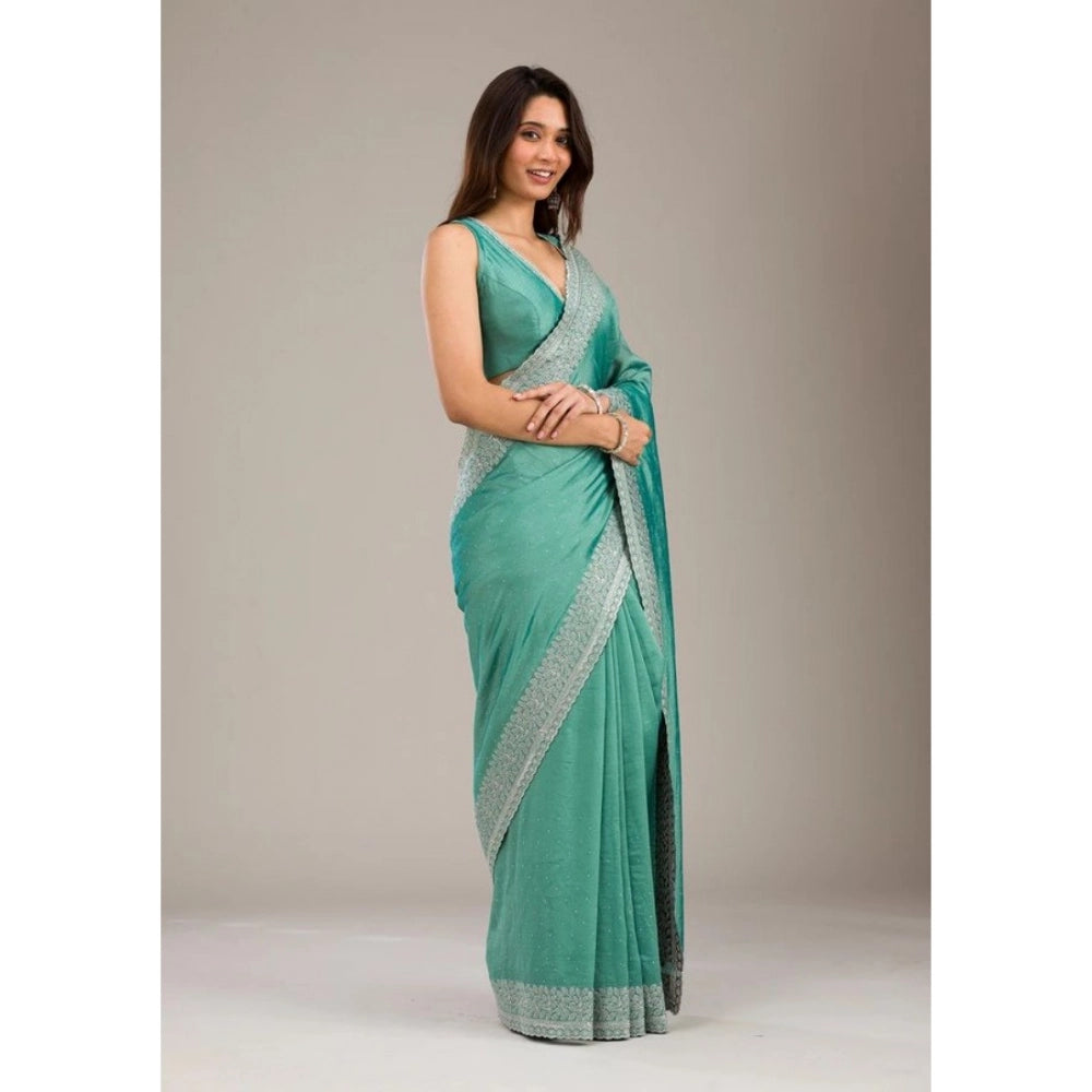 Women's Silk Embroidred Saree — Light Green · _Rma