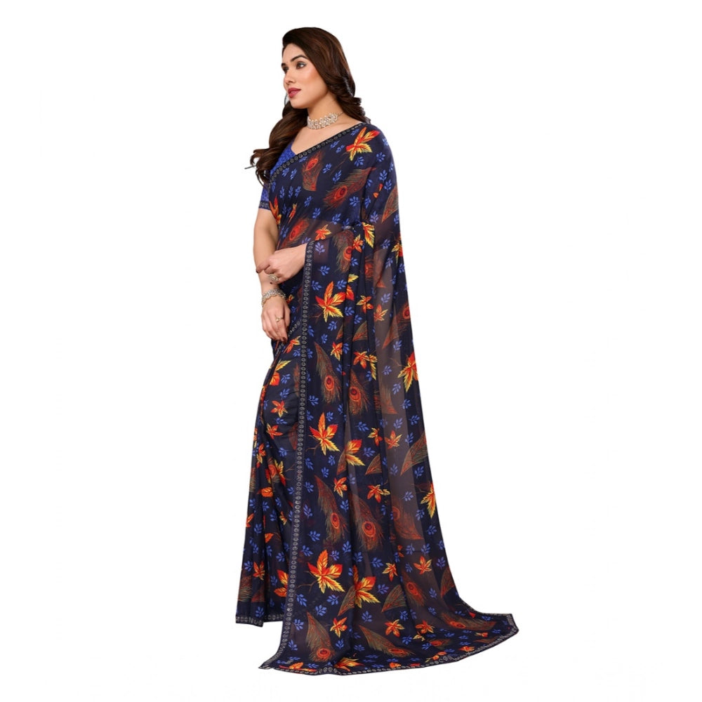Women's Georgette Printed Saree — Blue · 08_2