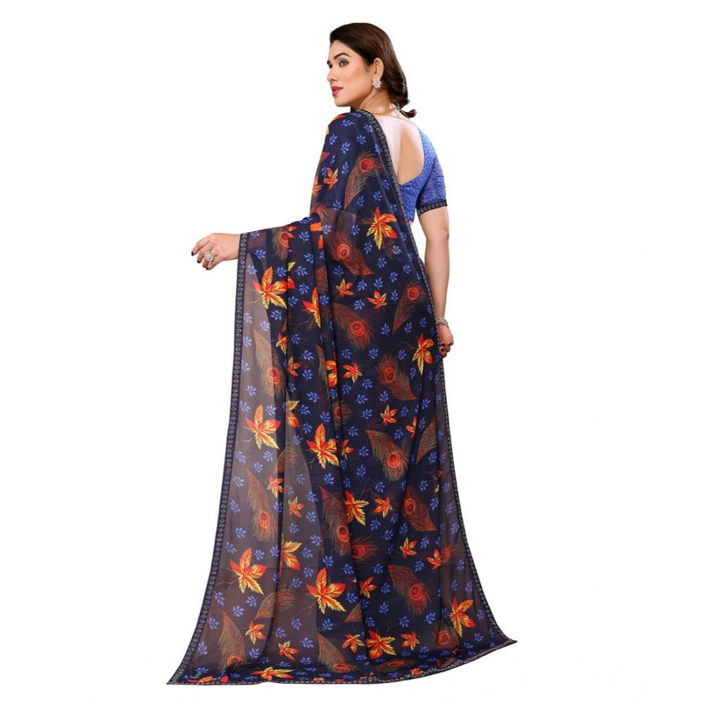 Women's Georgette Printed Saree — Blue · 08_2