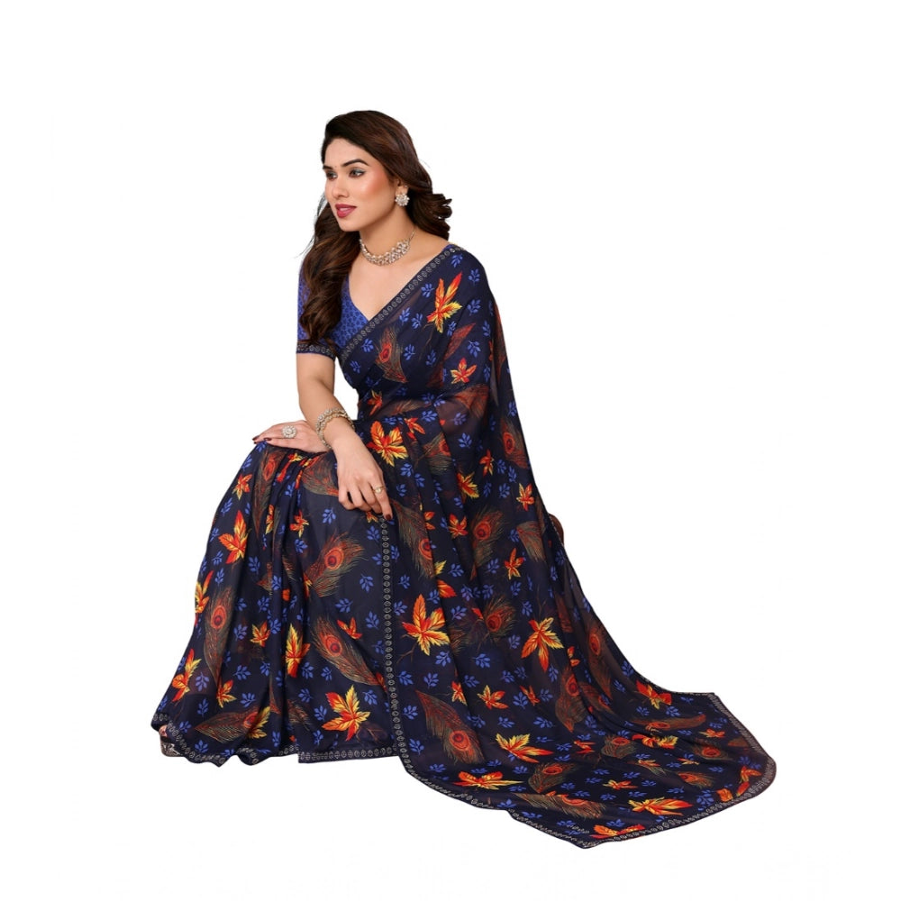 Women's Georgette Printed Saree — Blue · 08_2