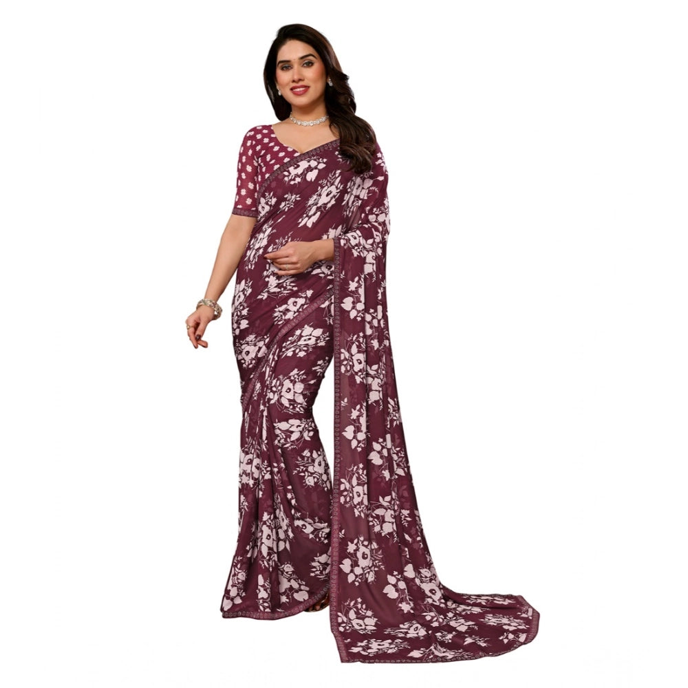 Women's Georgette Printed Saree — Brown