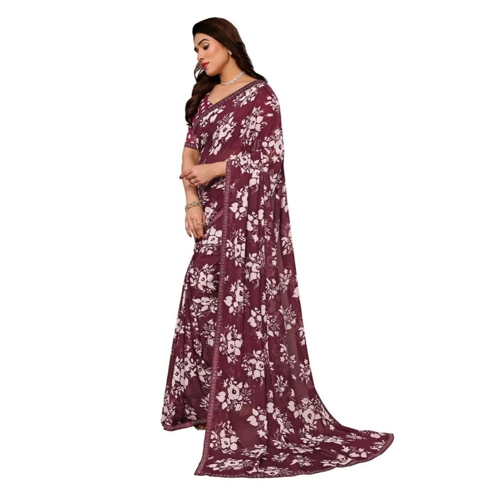 Women's Georgette Printed Saree — Brown