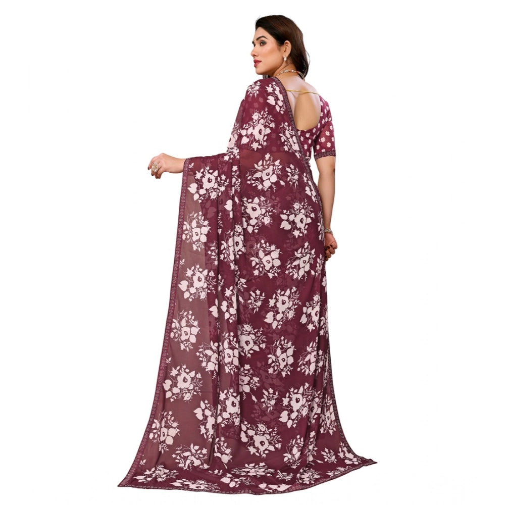 Women's Georgette Printed Saree — Brown
