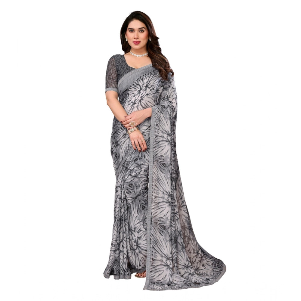 Women's Georgette Printed Saree — Grey