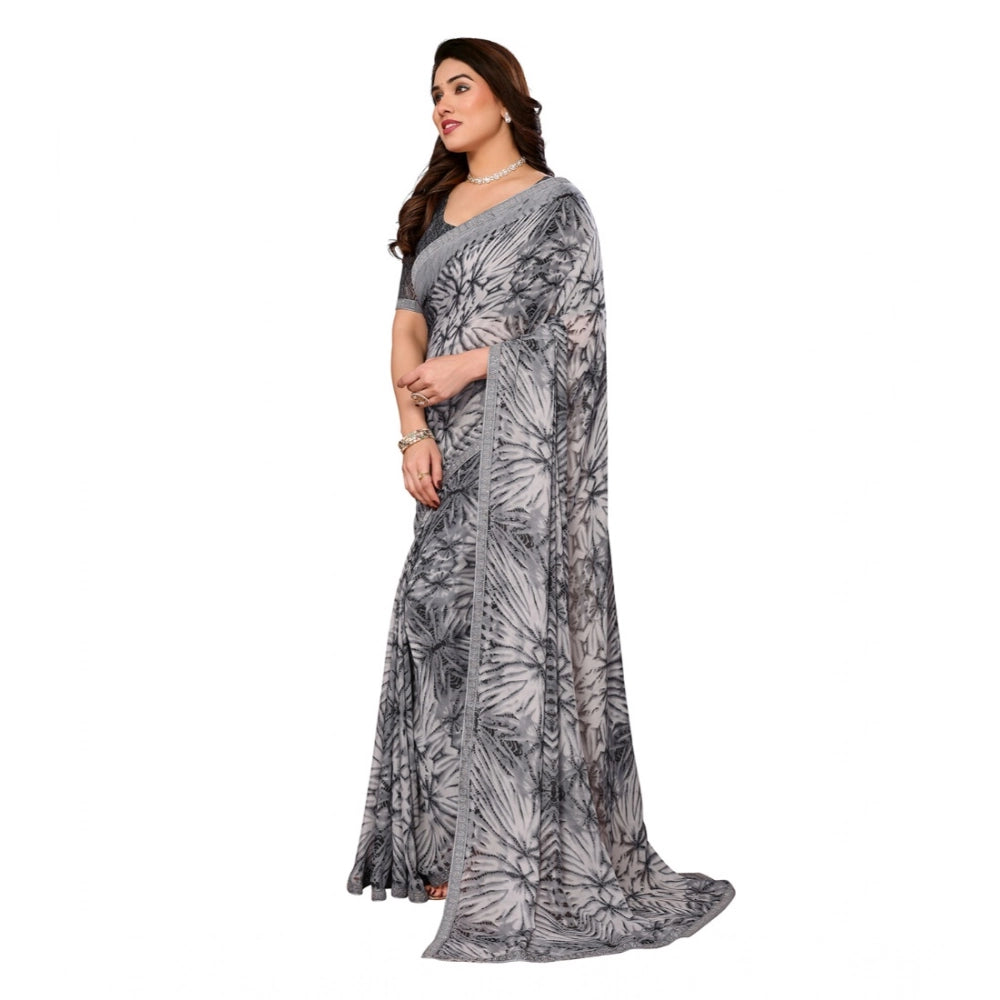 Women's Georgette Printed Saree — Grey
