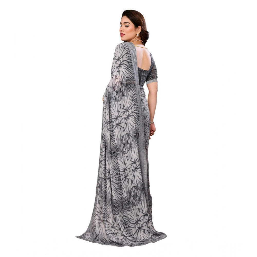Women's Georgette Printed Saree — Grey