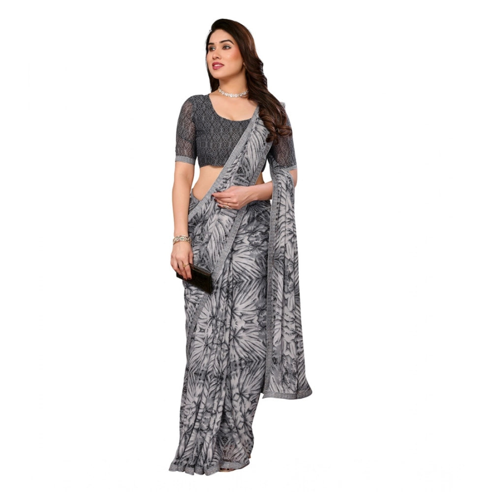 Women's Georgette Printed Saree — Grey