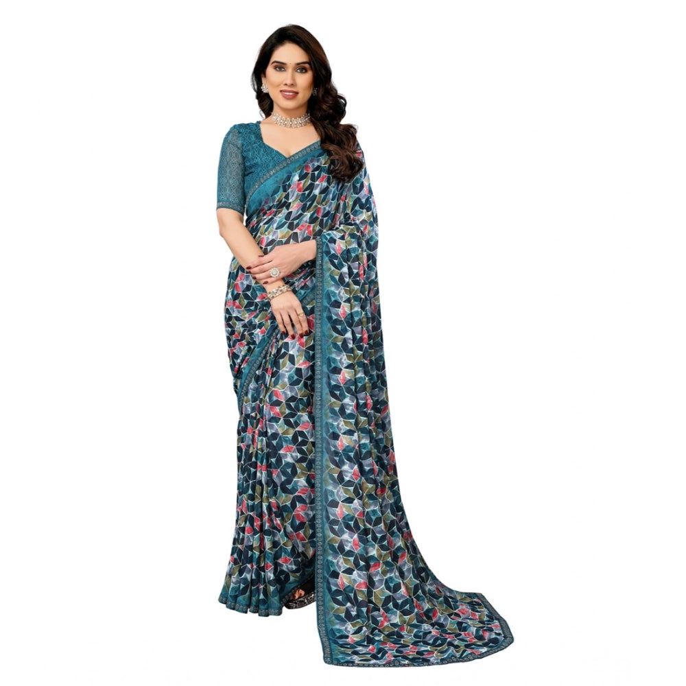 Women's Georgette Printed Saree — Sky Blue