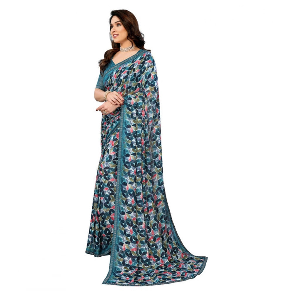 Women's Georgette Printed Saree — Sky Blue