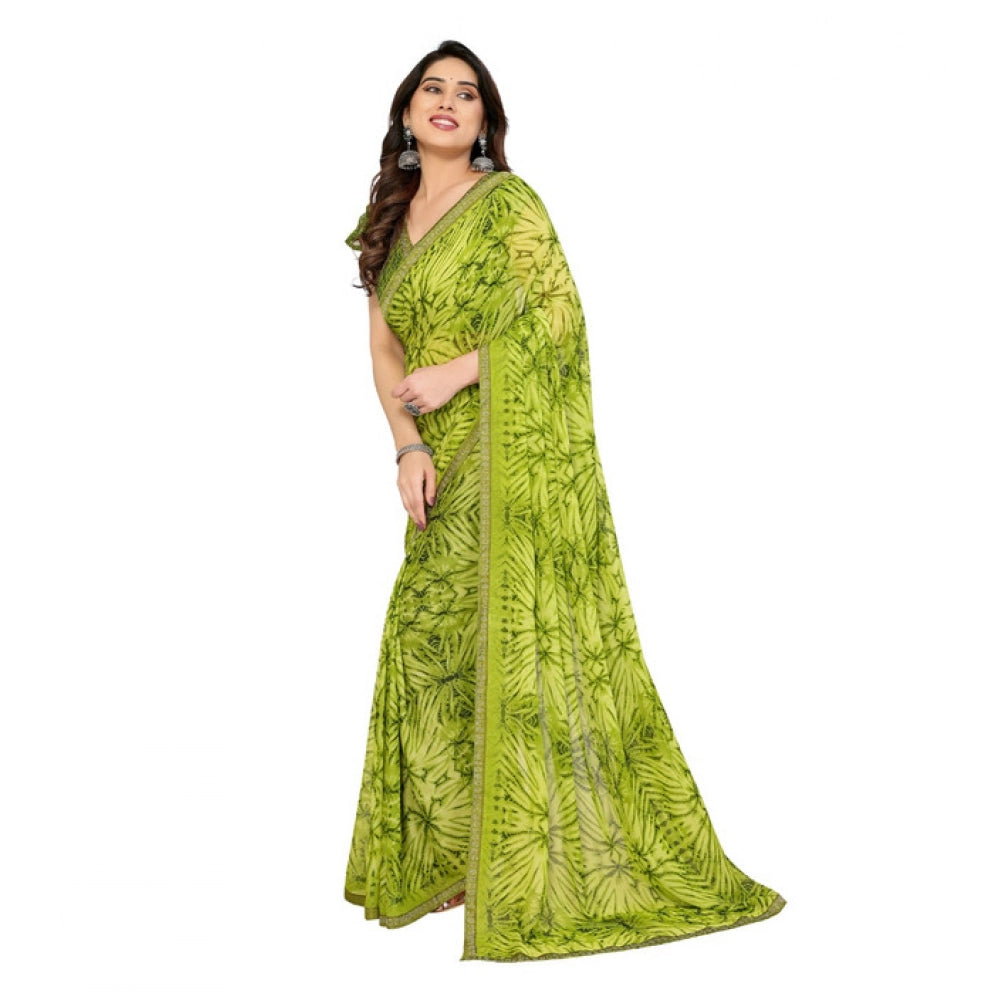 Women's Georgette Printed Saree — Mehendi Green