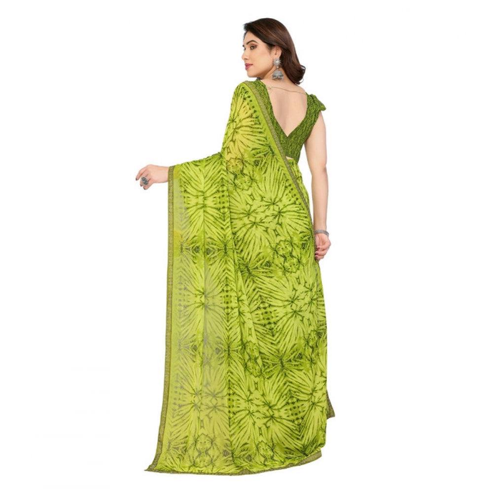 Women's Georgette Printed Saree — Mehendi Green