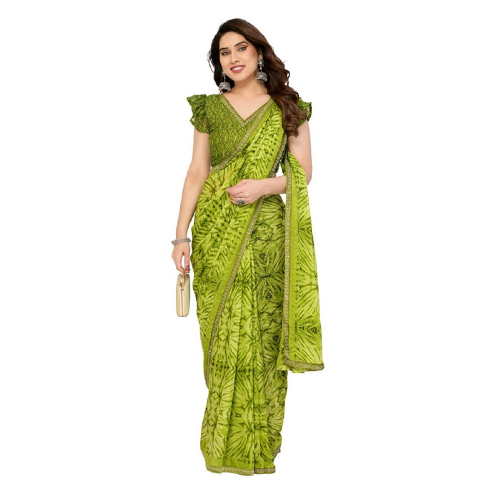 Women's Georgette Printed Saree — Mehendi Green