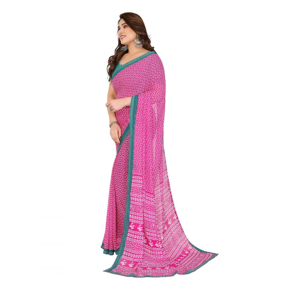 Women's Georgette Printed Saree — Pink · 03_4