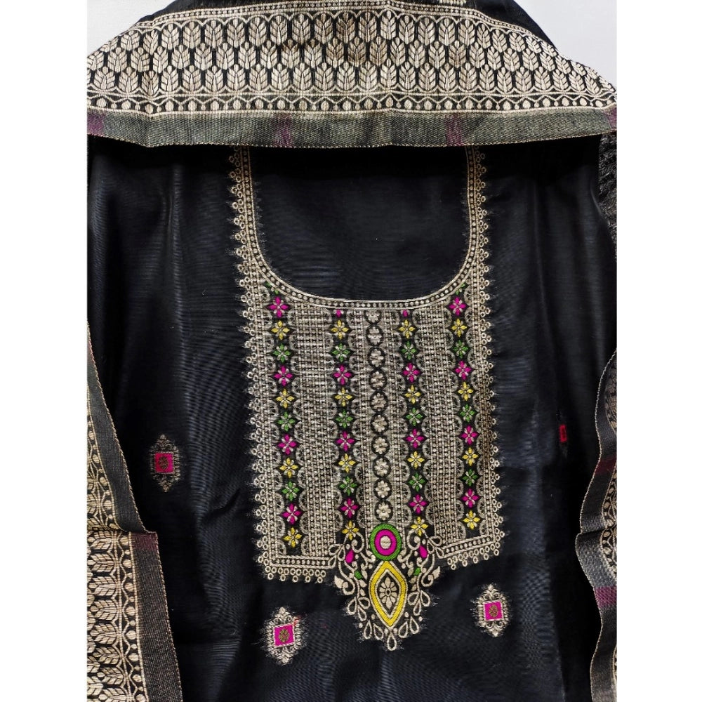Women's Banarasi Silk Printed Unstitched Salwar Suit Material — Black · _Blk