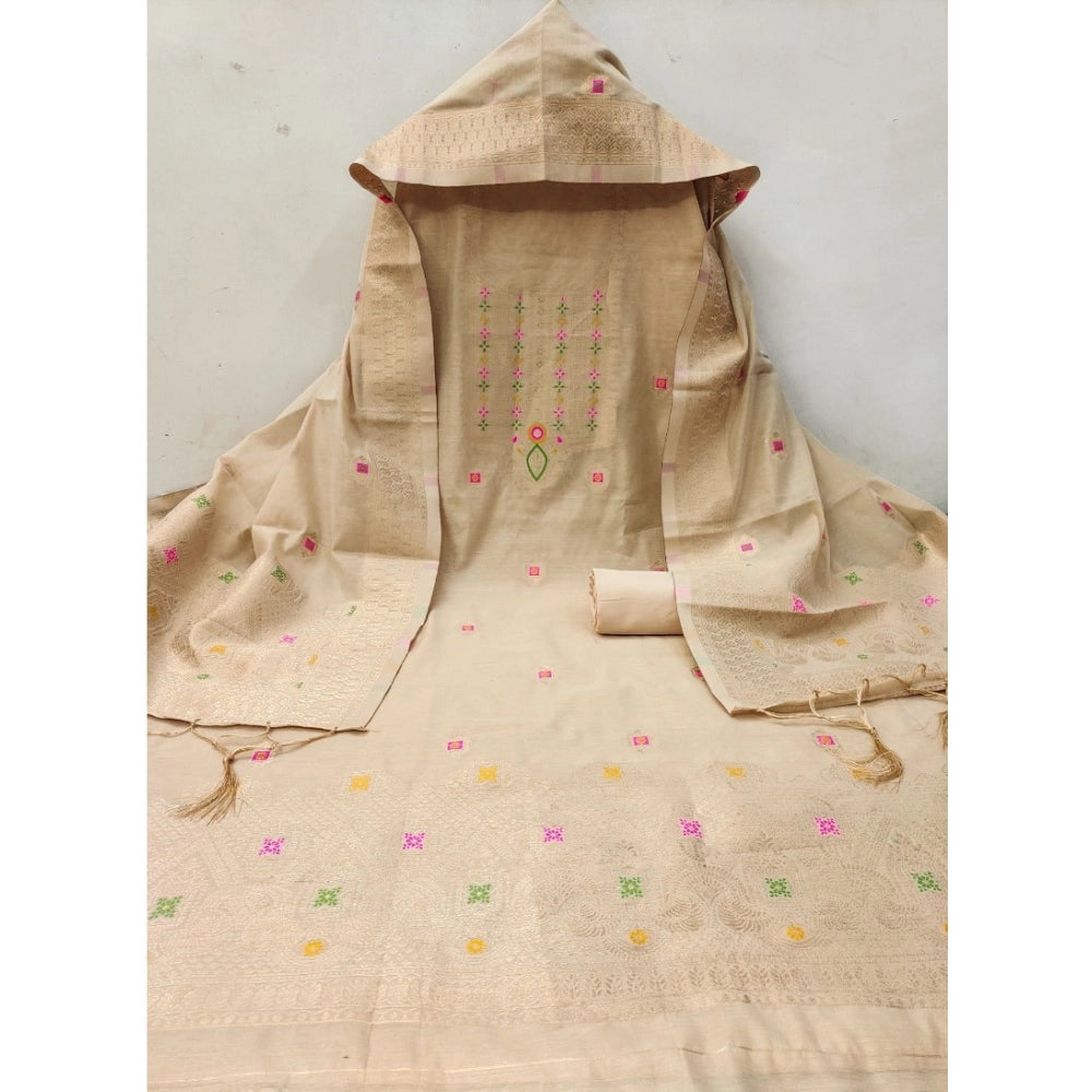 Women's Banarasi Silk Printed Unstitched Salwar Suit Material — Cream · _Crm