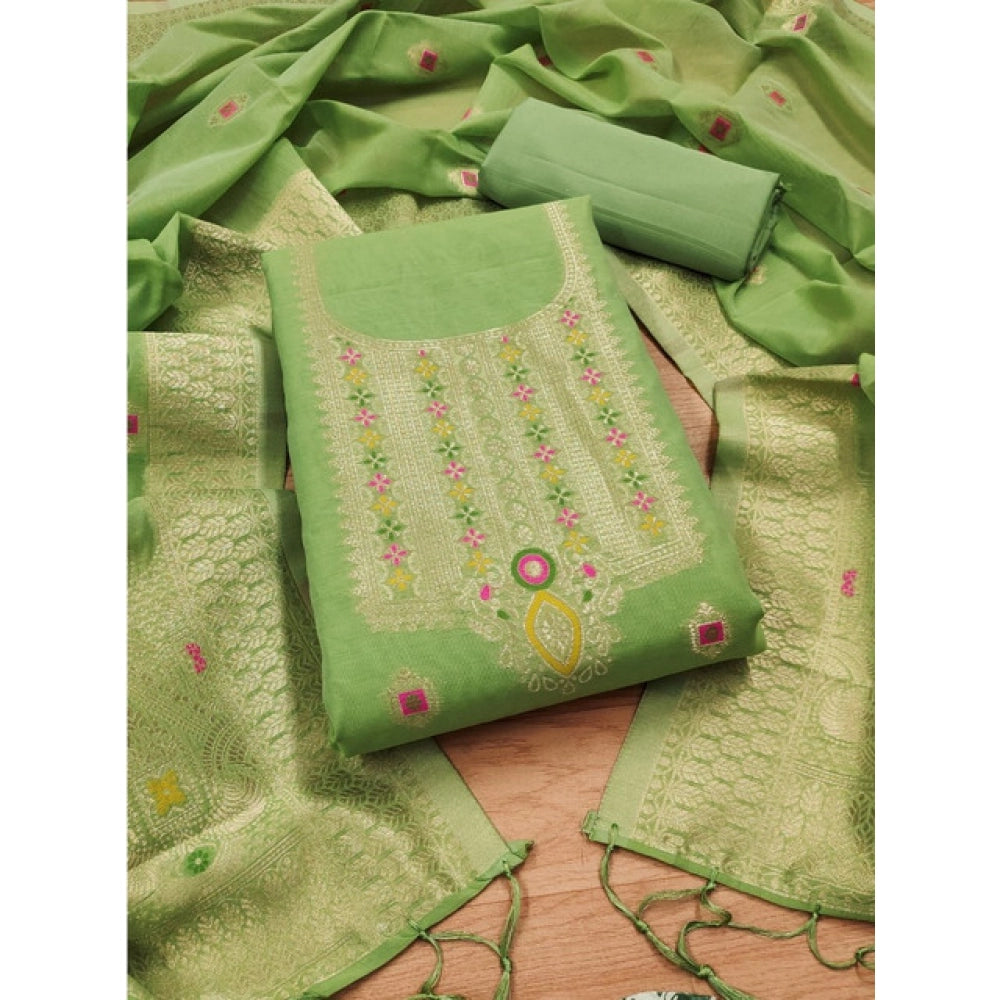 Women's Banarasi Silk Printed Unstitched Salwar Suit Material — Pista · Psta