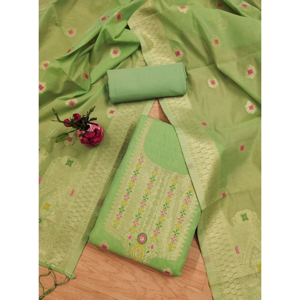 Women's Banarasi Silk Printed Unstitched Salwar Suit Material — Pista · Psta