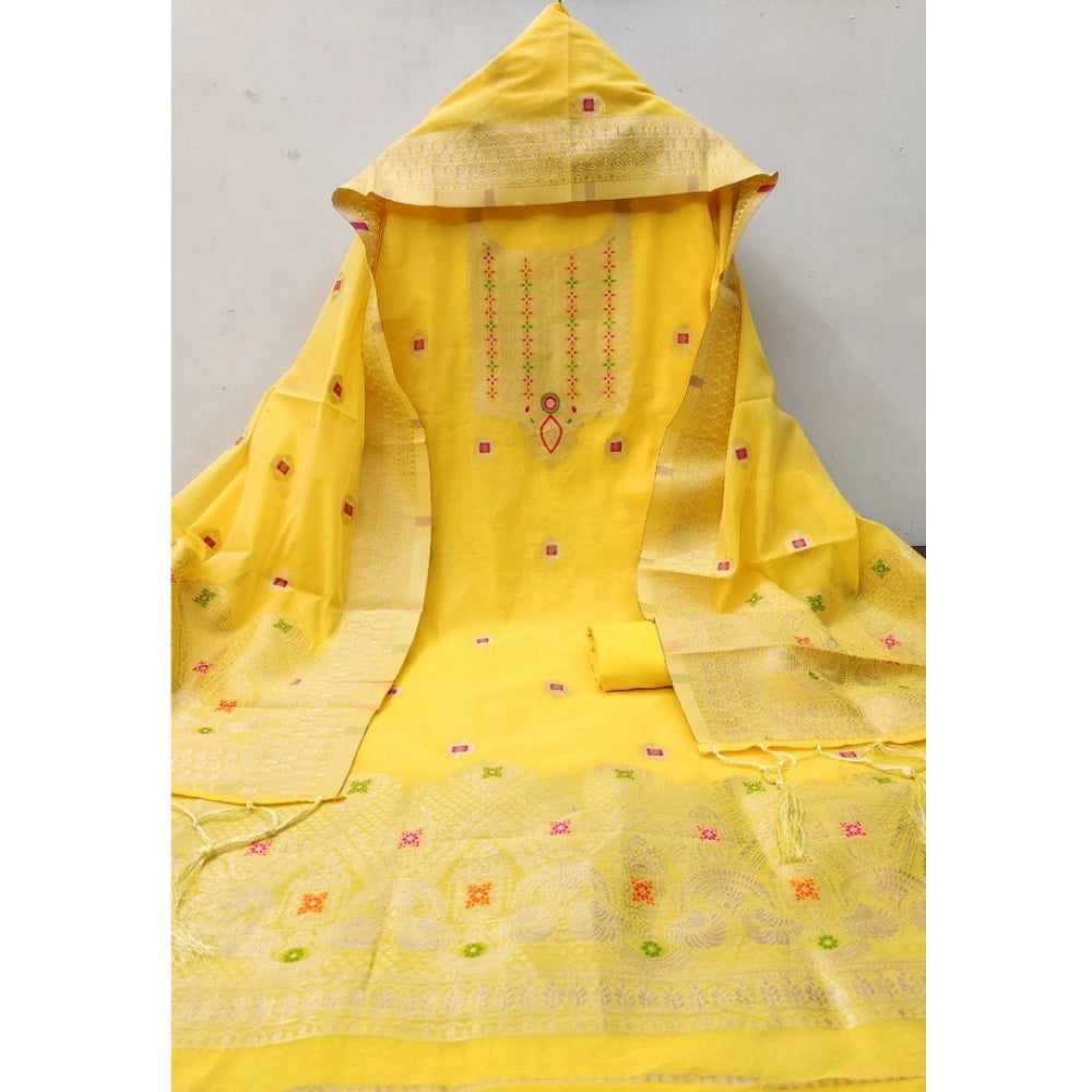 Women's Banarasi Silk Printed Unstitched Salwar Suit Material — Yellow · Ylow