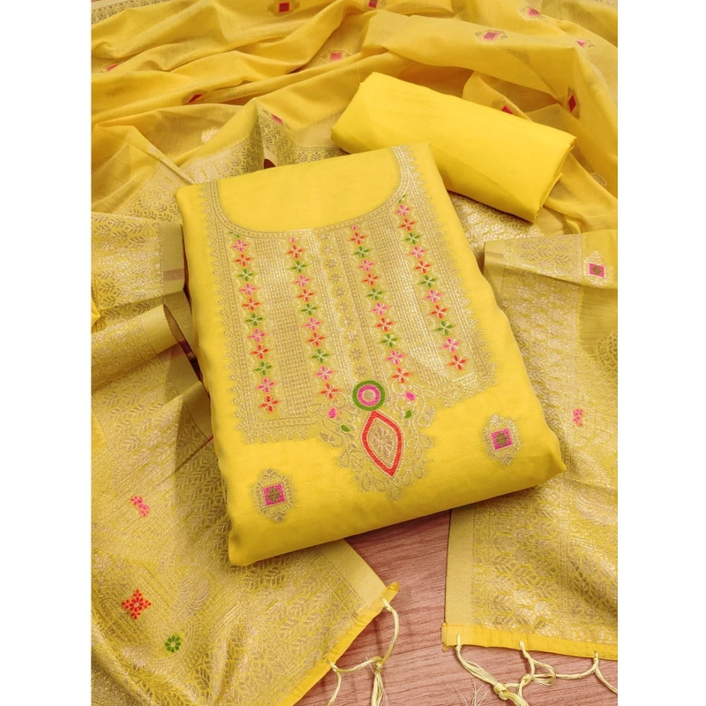 Women's Banarasi Silk Printed Unstitched Salwar Suit Material — Yellow · Ylow