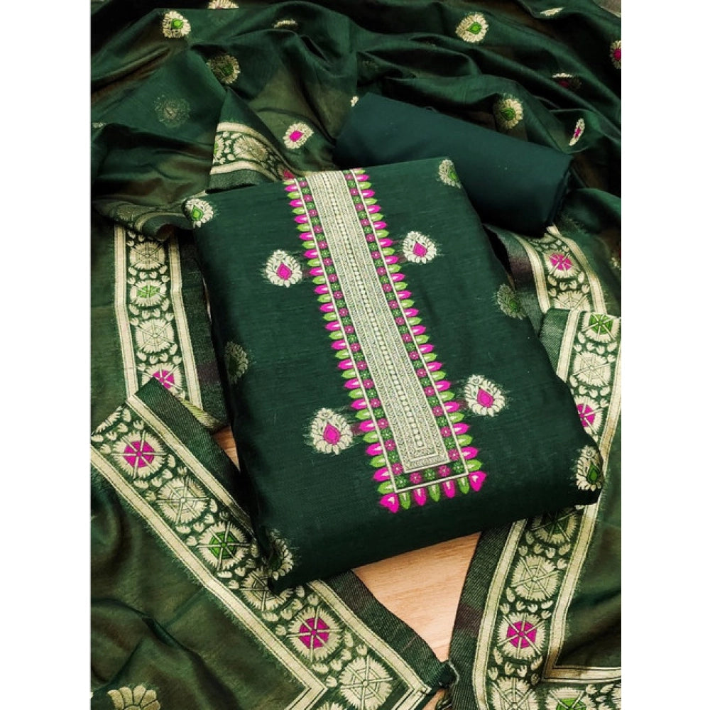 Women's Banarasi Silk Printed Unstitched Salwar Suit Material — Bottle Green · Gren