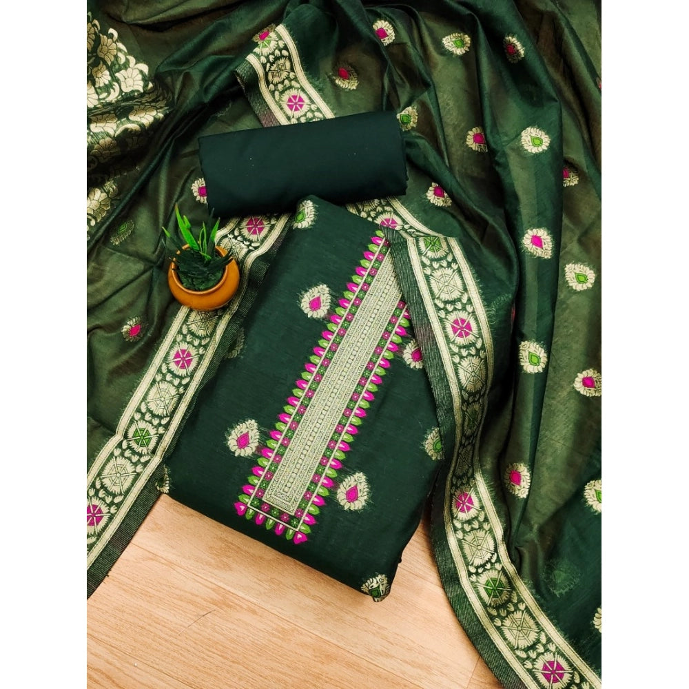 Women's Banarasi Silk Printed Unstitched Salwar Suit Material — Bottle Green · Gren
