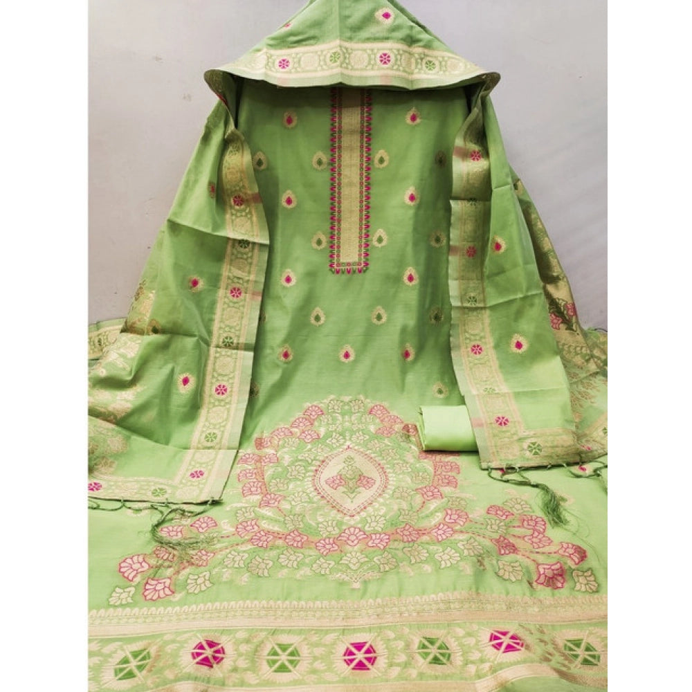 Women's Banarasi Silk Printed Unstitched Salwar Suit Material — Pista · Psta