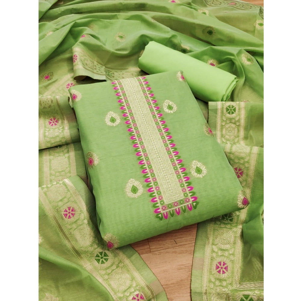 Women's Banarasi Silk Printed Unstitched Salwar Suit Material — Pista · Psta