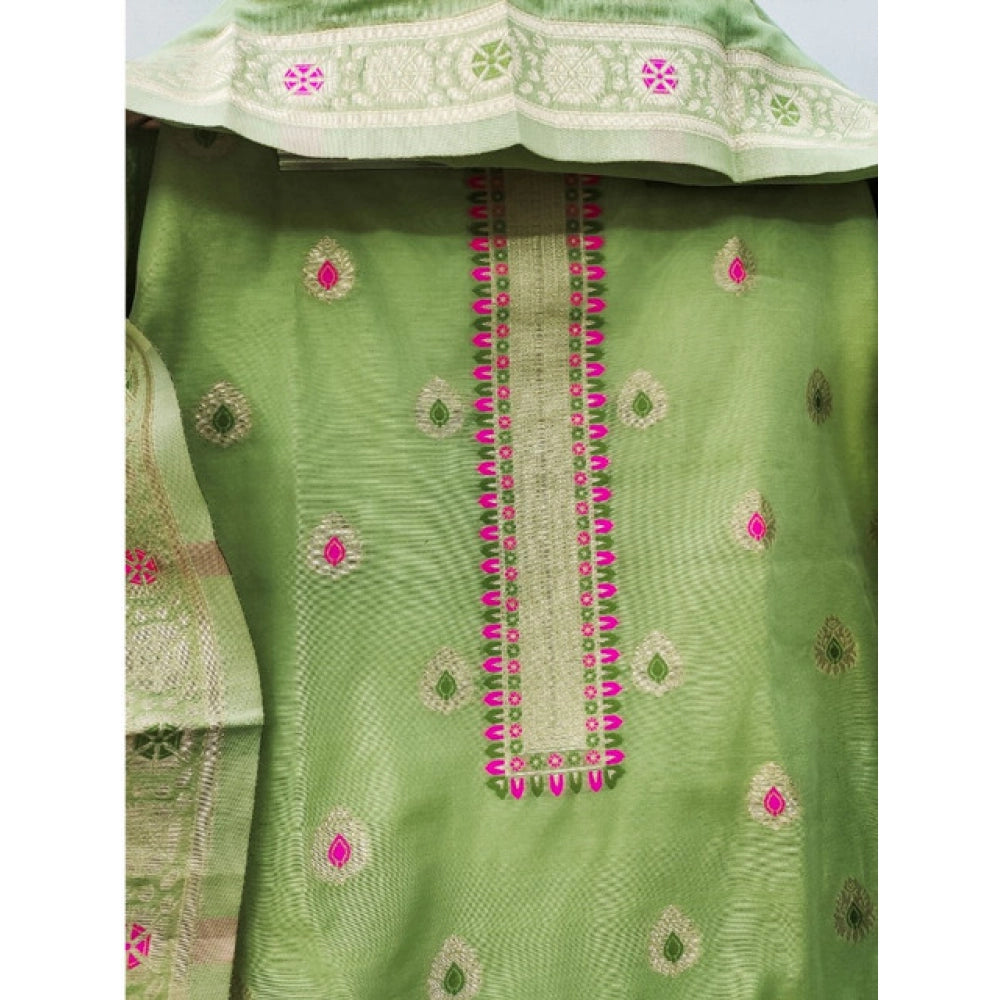 Women's Banarasi Silk Printed Unstitched Salwar Suit Material — Pista · Psta