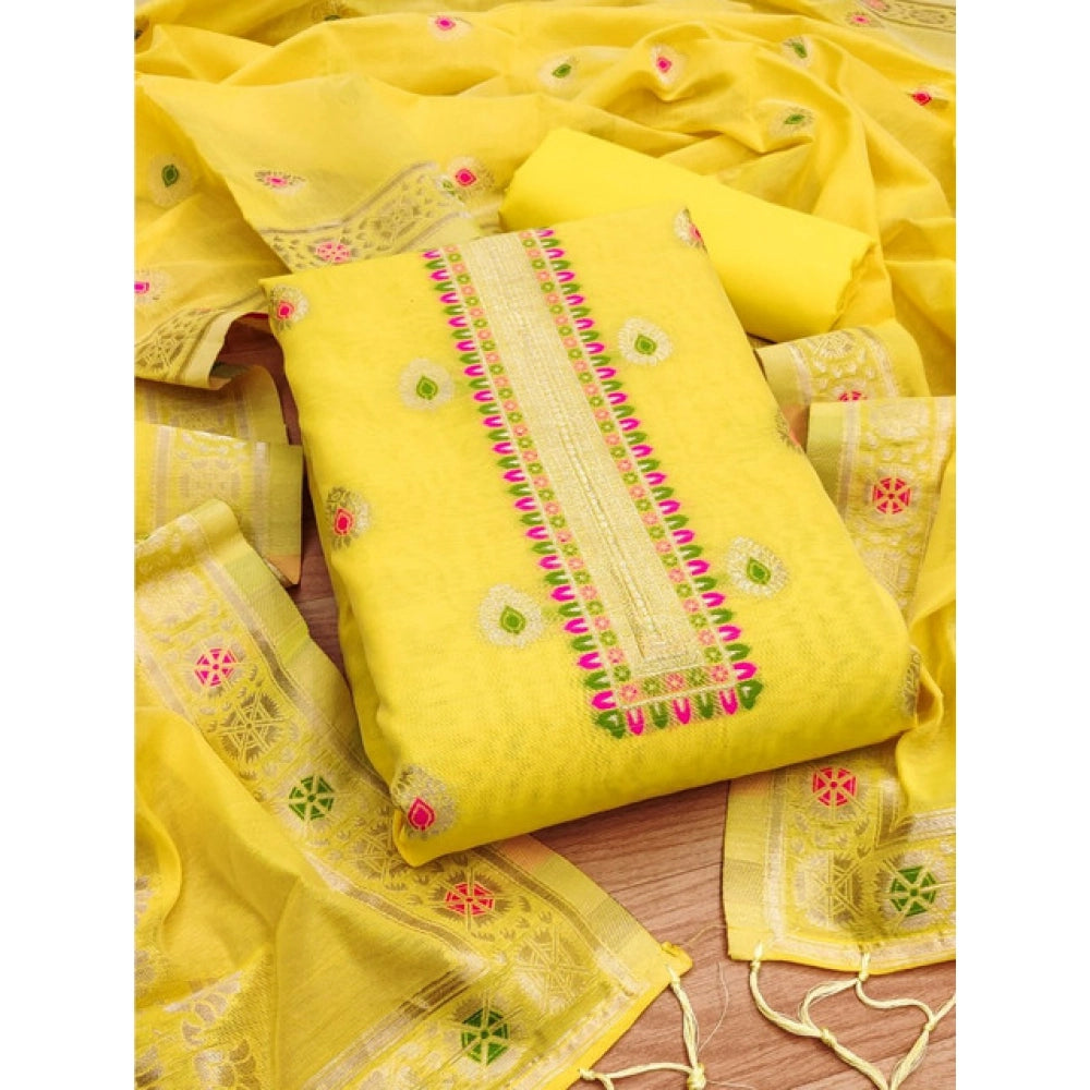 Women's Banarasi Silk Printed Unstitched Salwar Suit Material — Yellow · Ylow