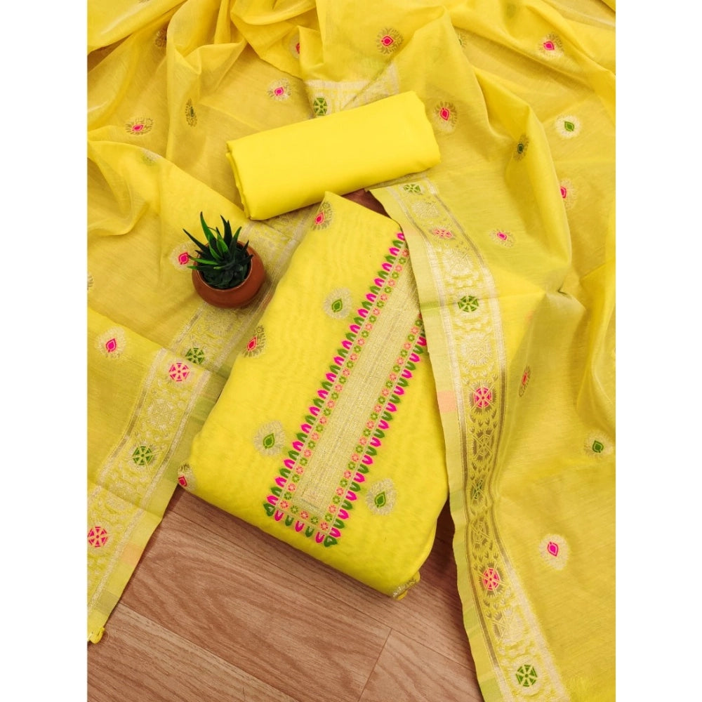 Women's Banarasi Silk Printed Unstitched Salwar Suit Material — Yellow · Ylow