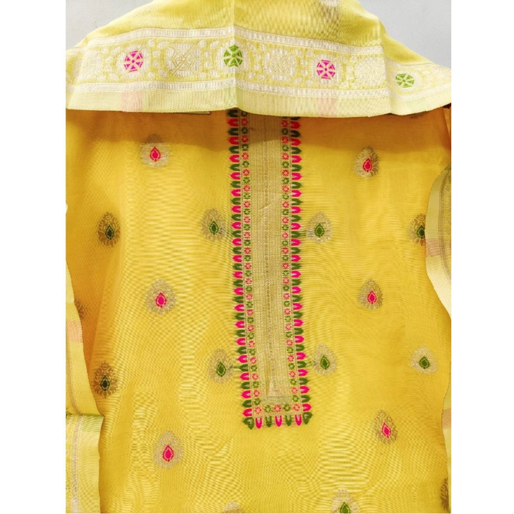 Women's Banarasi Silk Printed Unstitched Salwar Suit Material — Yellow · Ylow