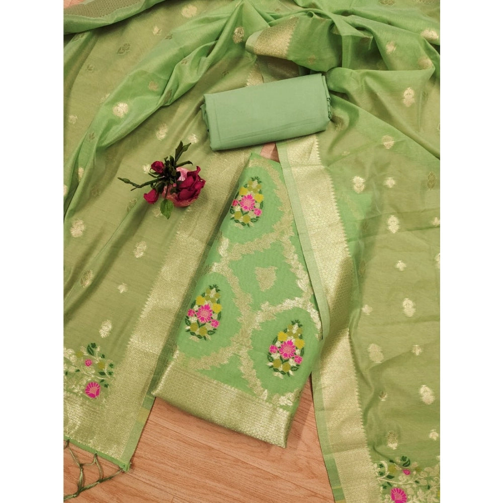 Women's Banarasi Silk Printed Unstitched Salwar Suit Material — Pista · Psta