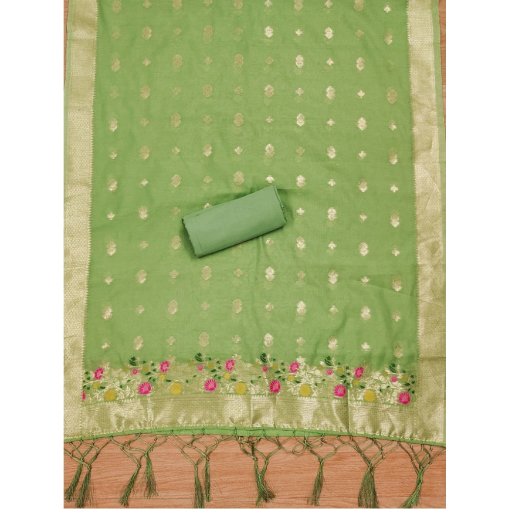 Women's Banarasi Silk Printed Unstitched Salwar Suit Material — Pista · Psta