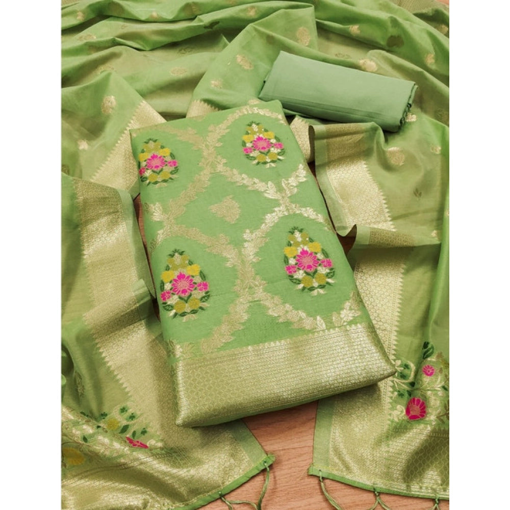 Women's Banarasi Silk Printed Unstitched Salwar Suit Material — Pista · Psta