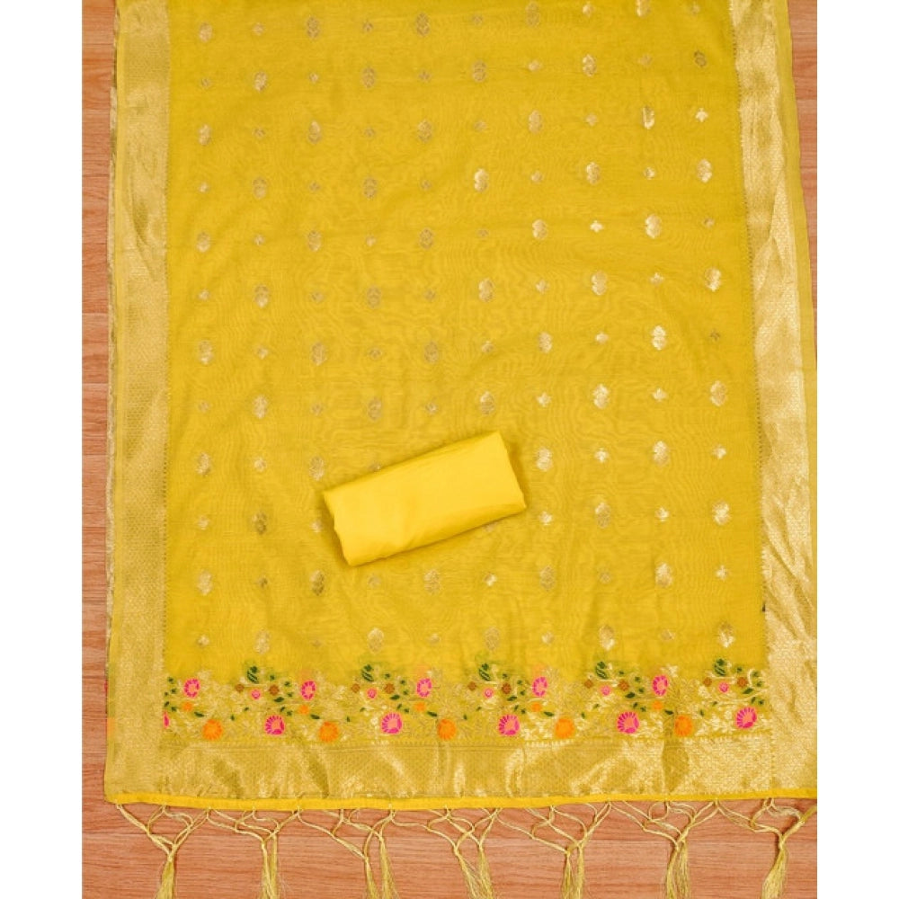 Women's Banarasi Silk Printed Unstitched Salwar Suit Material — Yellow · Ylow