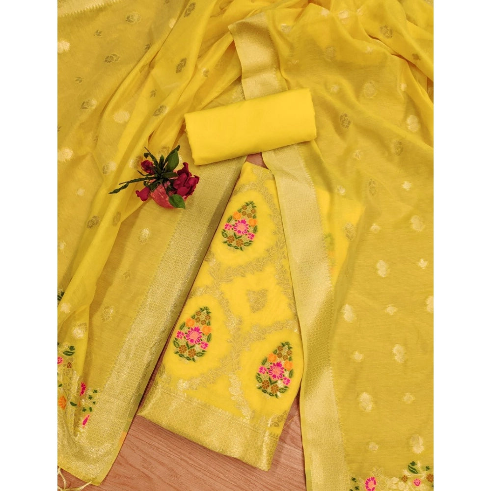 Women's Banarasi Silk Printed Unstitched Salwar Suit Material — Yellow · Ylow
