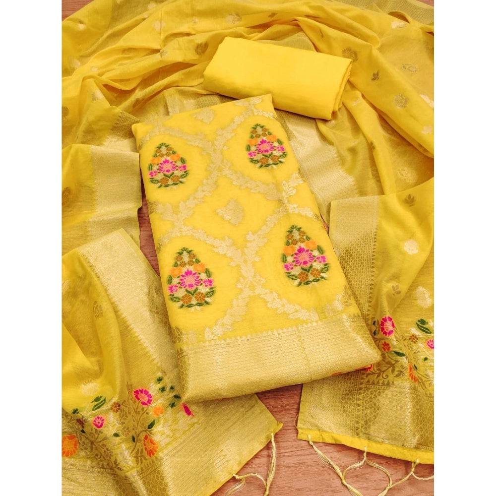 Women's Banarasi Silk Printed Unstitched Salwar Suit Material — Yellow · Ylow