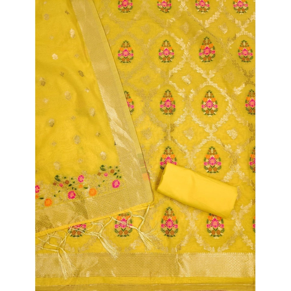 Women's Banarasi Silk Printed Unstitched Salwar Suit Material — Yellow · Ylow