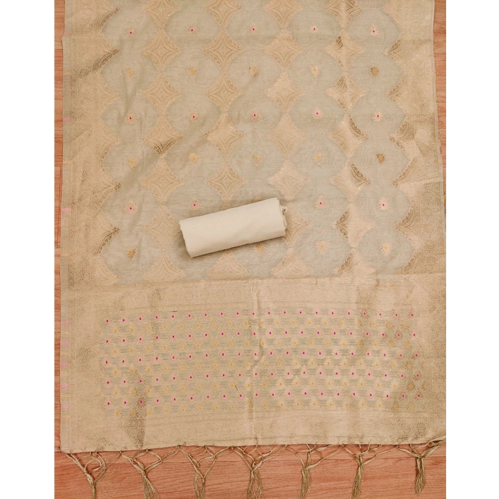 Women's Banarasi Silk Printed Unstitched Salwar Suit Material — Cream · Chku