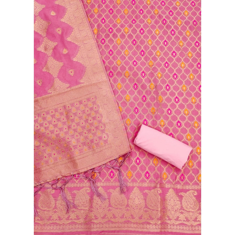 Women's Banarasi Silk Printed Unstitched Salwar Suit Material — Pink · _Pnk