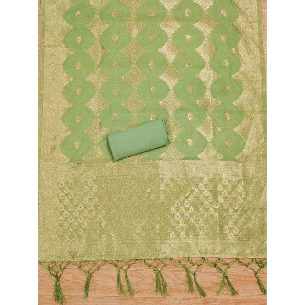 Women's Banarasi Silk Printed Unstitched Salwar Suit Material — Pista · Psta