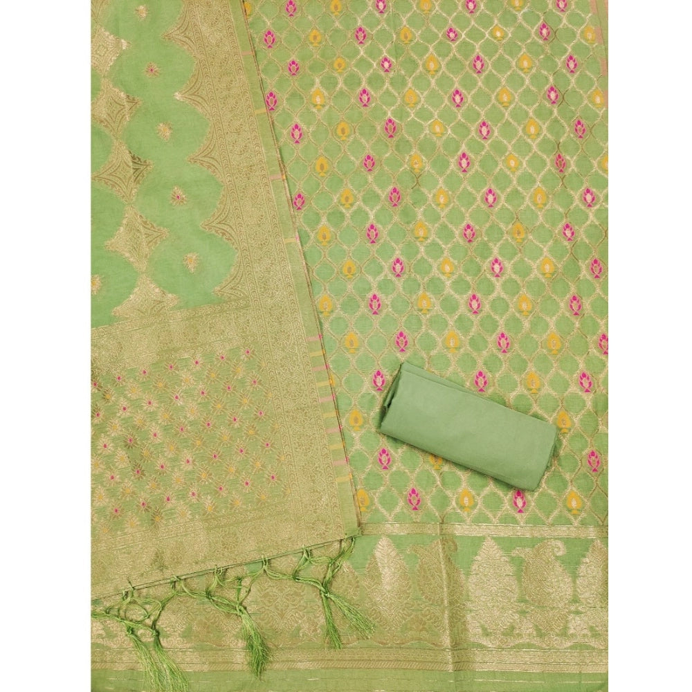 Women's Banarasi Silk Printed Unstitched Salwar Suit Material — Pista · Psta