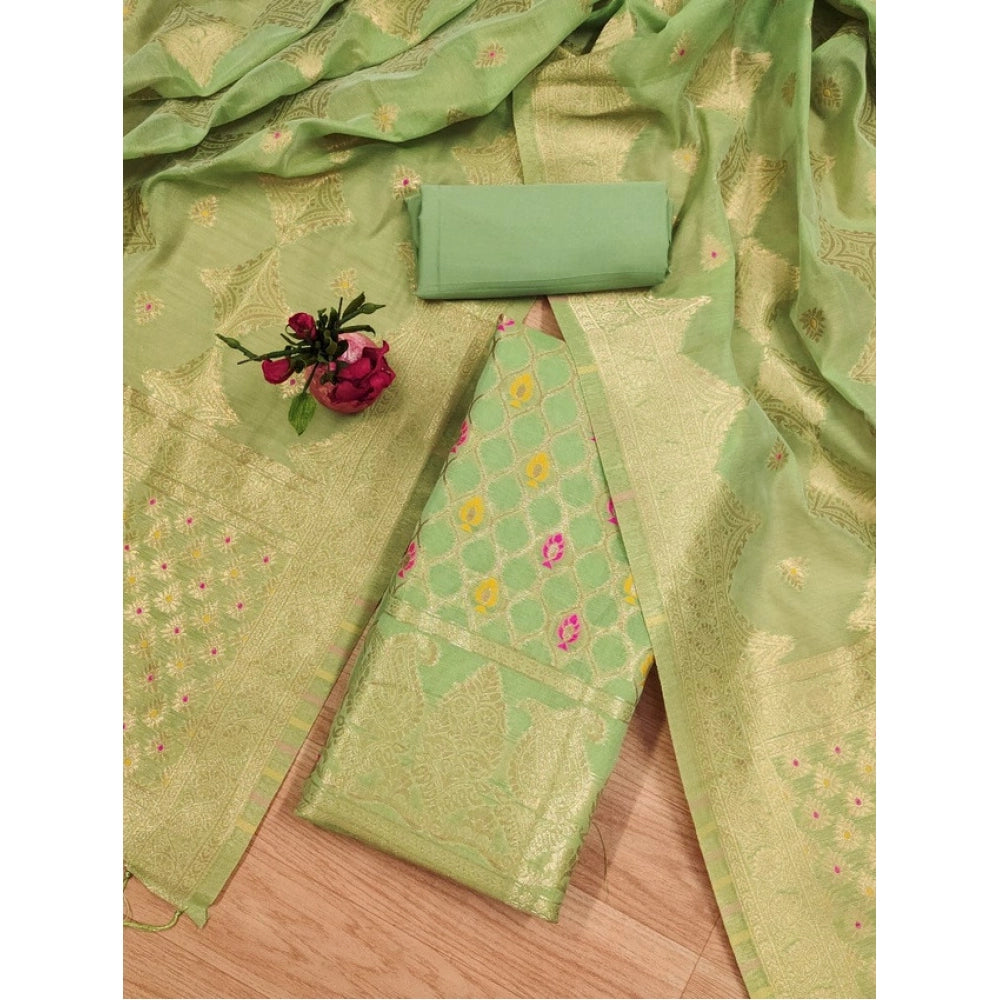 Women's Banarasi Silk Printed Unstitched Salwar Suit Material — Pista · Psta