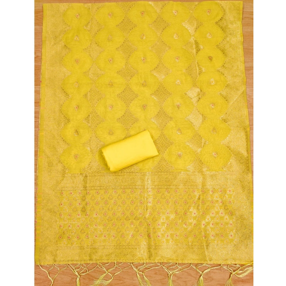 Women's Banarasi Silk Printed Unstitched Salwar Suit Material — Yellow · Ylow