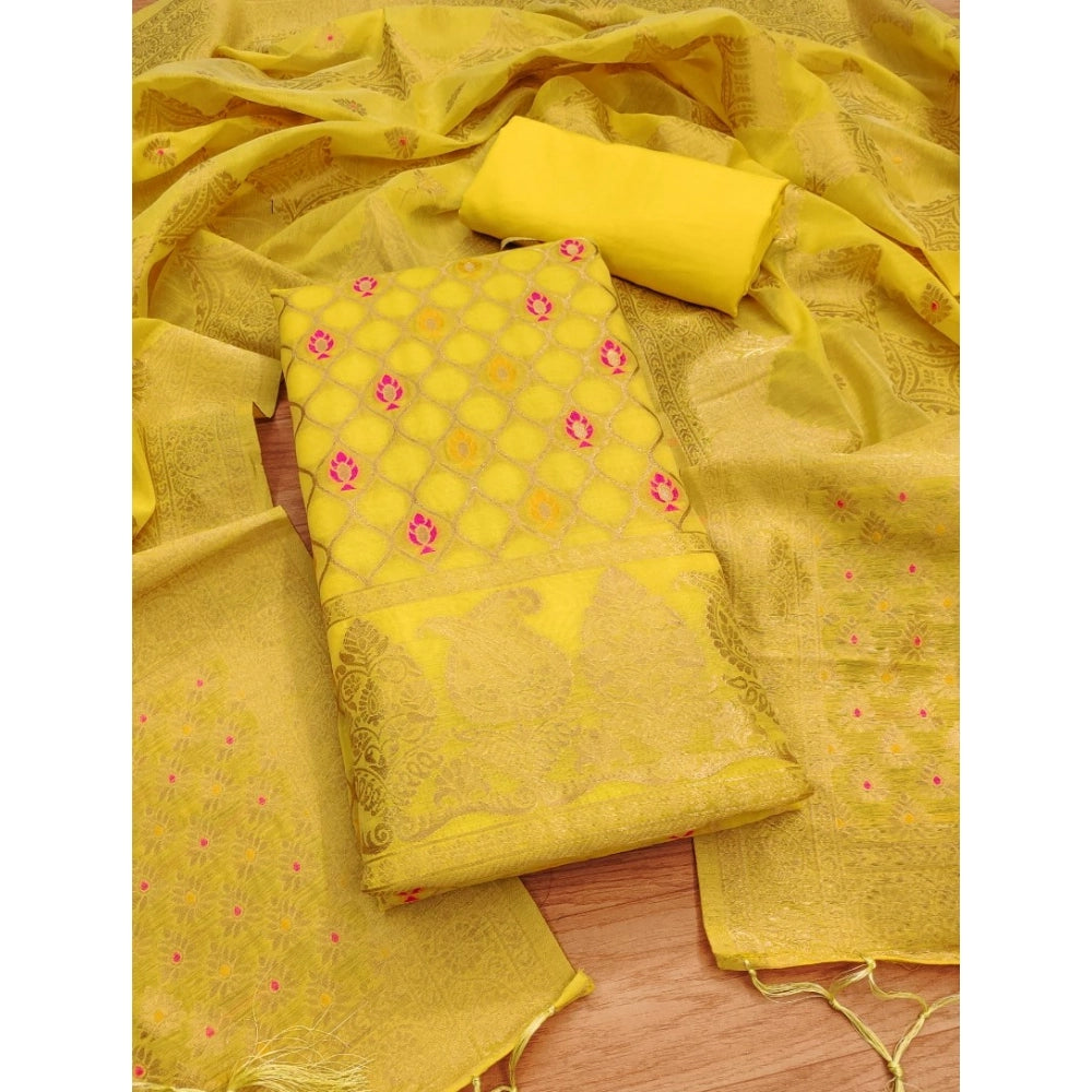Women's Banarasi Silk Printed Unstitched Salwar Suit Material — Yellow · Ylow