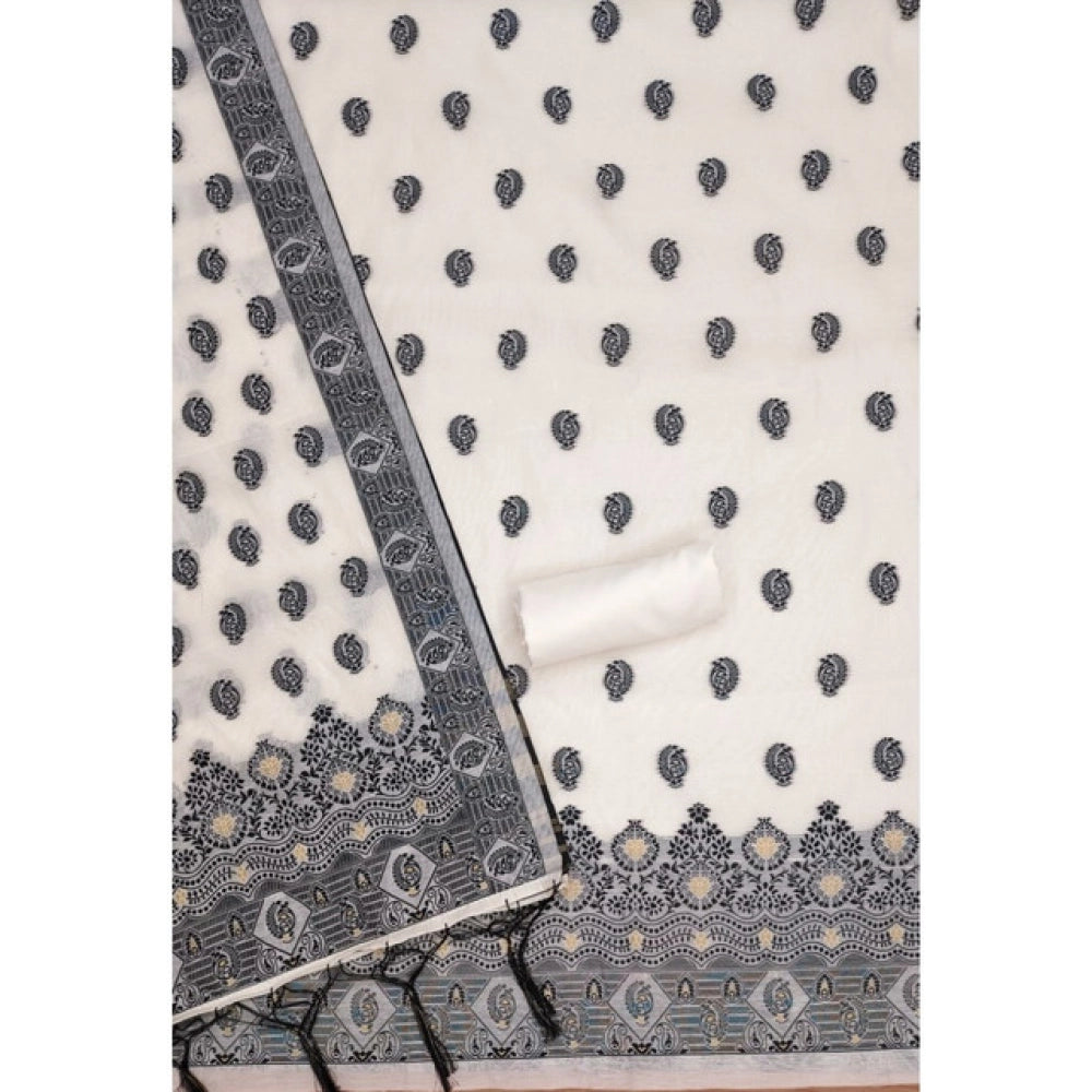 Women's Banarasi Silk Printed Unstitched Salwar Suit Material — Black · _Blk